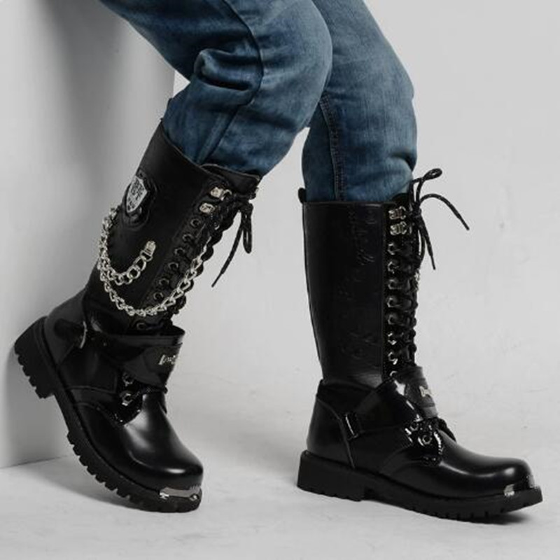 Men Fashion Motorcycle Boots M - Steel Chain 评论和价格